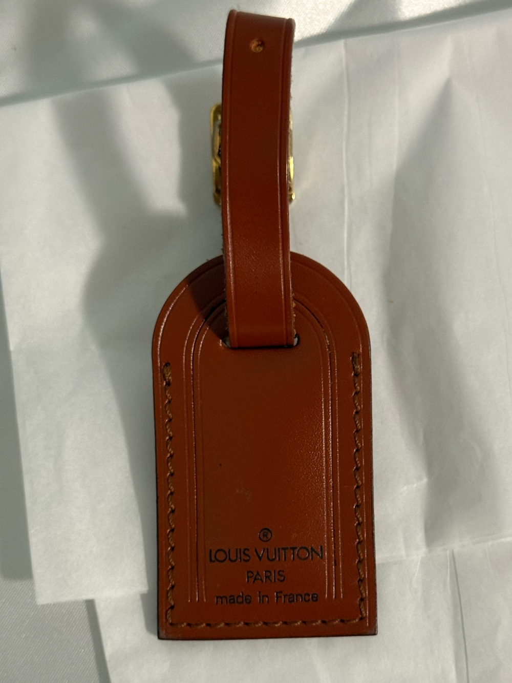 Louis Vuitton Cognac Brown Mini Leather Luggage Tag with Strap!
